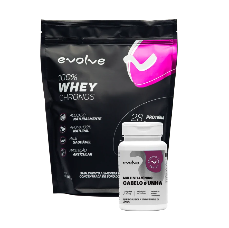 Imagem prinicipal do produto 100% Whey Chronos + Multivitamínico Cabelo e Unha 